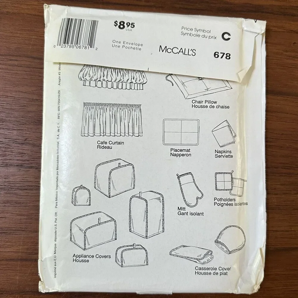 UNCUT McCall's Crafts 678 Kitchen Essentials Sewing Pattern NEW